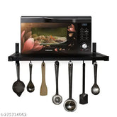 Green Iron multi-purpose wall mount microwave oven rack - sturdy organizer with hooks for kitchen essentials